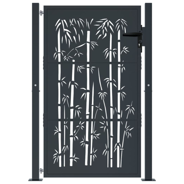 Puerta de jardín acero gris antracita diseño bambú 105x155 cm M 3