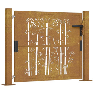 Puerta de jardín acero corten diseño bambú 105x80 cm H