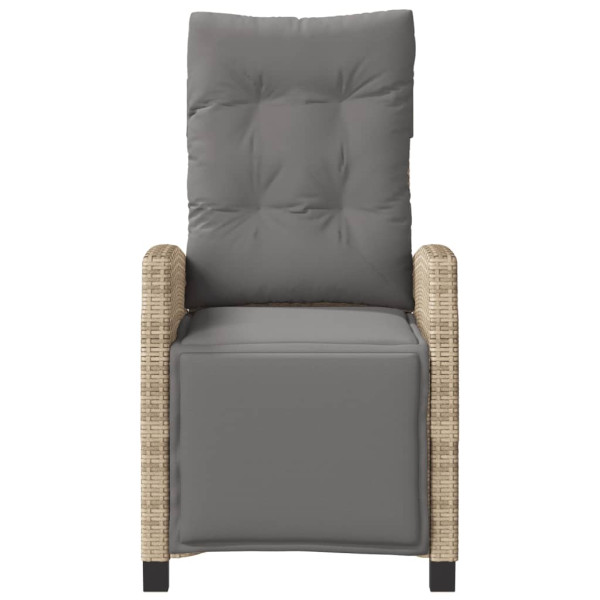 Sillón reclinable jardín reposapiés 2 uds ratán PE beige mezcla M 5