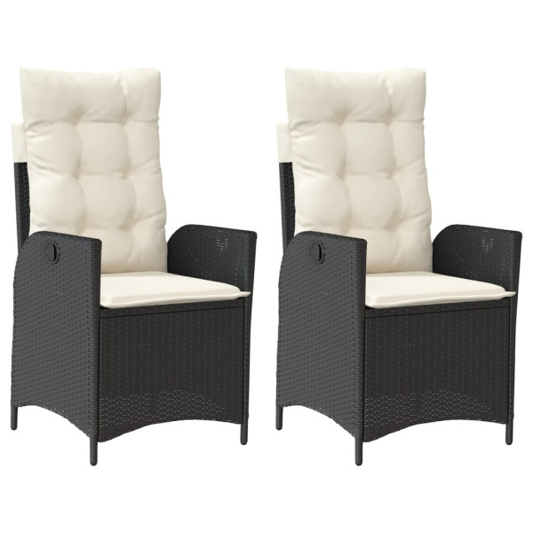 Cadeiras de jardim reclináveis c/ almofadões 2pcs vime PE preto M 2