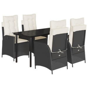 Set de muebles jardín 5 pzas con cojines ratán sintético negro H