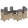 Set comedor de jardín 7 pzas con cojines ratán sintético beige 2
