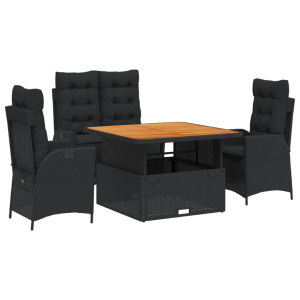 4 pcs conjunto de jardim p/ jardim c/ almofadões vime PE preto H