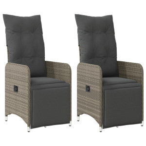 Sillones reclinable jardín y cojines 2 uds ratán sintético gris H