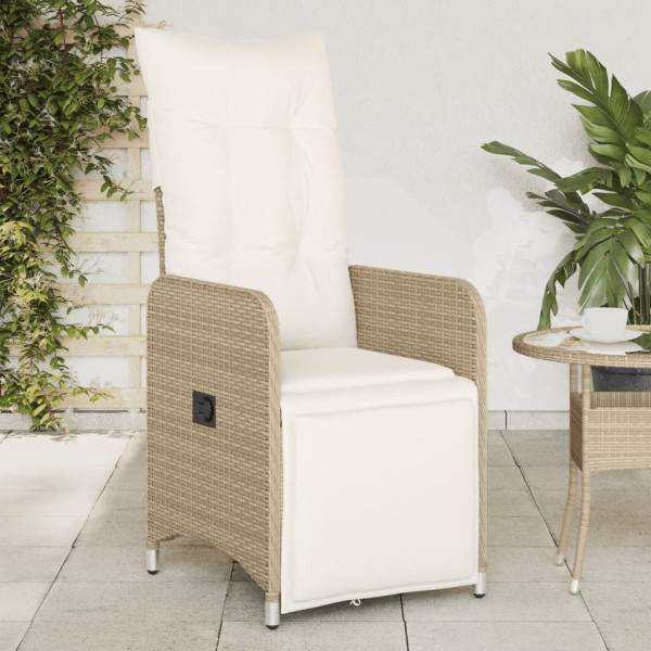 Silla de jardín reclinable con cojines ratán sintético beige D