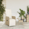 Silla de jardín reclinable con cojines ratán sintético beige 3