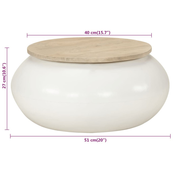 Mesa de centro de madera maciza de mango blanca 51x51x27 cm M 5