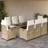 Set comedor de jardín 9 pzas con cojines ratán sintético beige 1