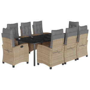 Set comedor de jardín 9 pzas con cojines ratán sintético beige H