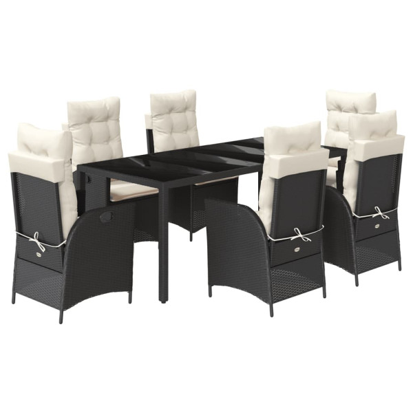 Set de comedor de jardín 7 pzas y cojines ratán sintético negro M 2
