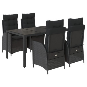 Set de muebles jardín 5 pzas con cojines ratán sintético negro H