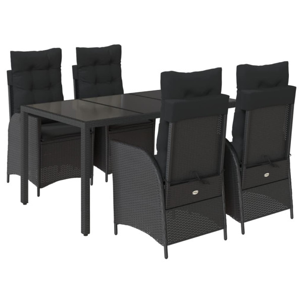 5 pcs conjunto de jantar p/ jardim c/ almofadões vime PE preto M 2