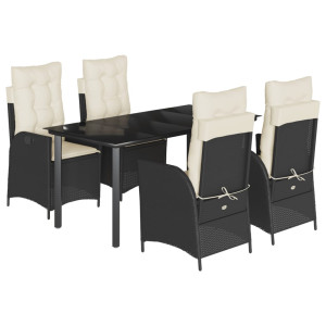 Set de muebles jardín 5 pzas con cojines ratán sintético negro H