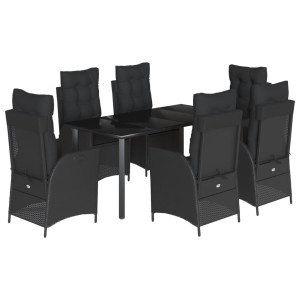 Set de comedor de jardín 7 pzas y cojines ratán sintético negro H
