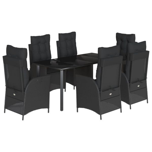 Set de comedor de jardín 7 pzas y cojines ratán sintético negro M 2