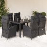 Set de comedor de jardín 7 pzas y cojines ratán sintético negro 1
