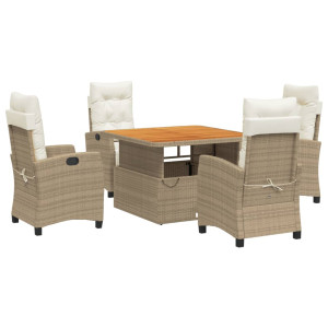 5 pcs conjunto de jantar p/ jardim com almofadões vime PE bege H