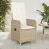Silla de jardín reclinable con cojines ratán sintético beige 1