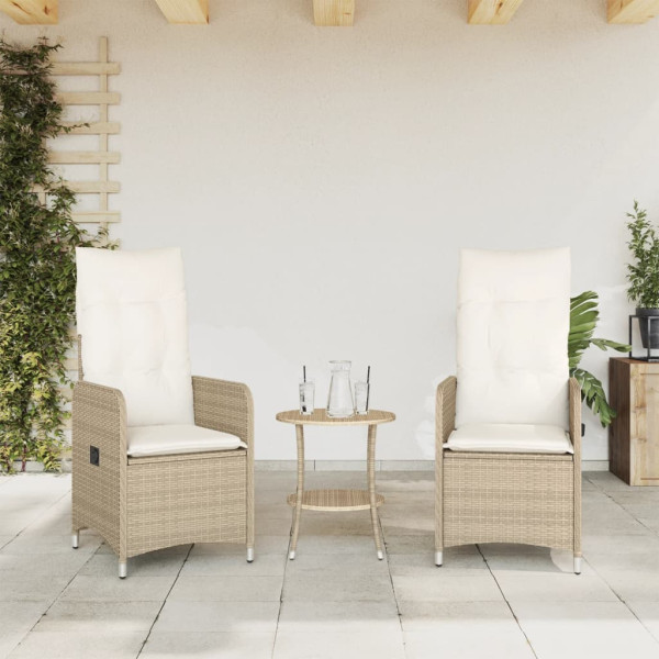 Sillones reclinables de jardín con cojines beige 2 uds ratán PE M 3