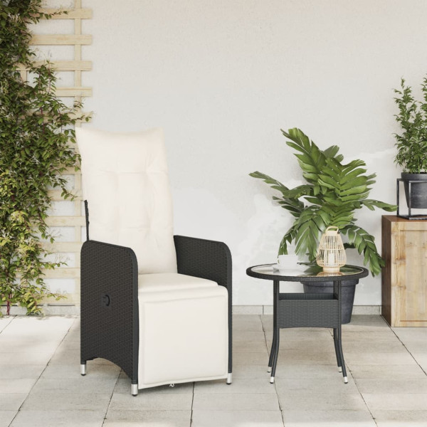 Sillón reclinable de jardín con cojines ratán sintético negro M 3