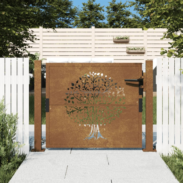 Puerta de jardín acero corten diseño árbol 105x80 cm D