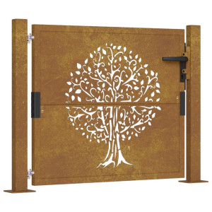 Puerta de jardín acero corten diseño árbol 105x80 cm H