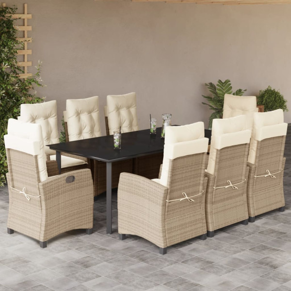 Set comedor de jardín 9 pzas con cojines ratán sintético beige D
