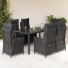 Set de comedor de jardín 7 pzas y cojines ratán sintético negro 1