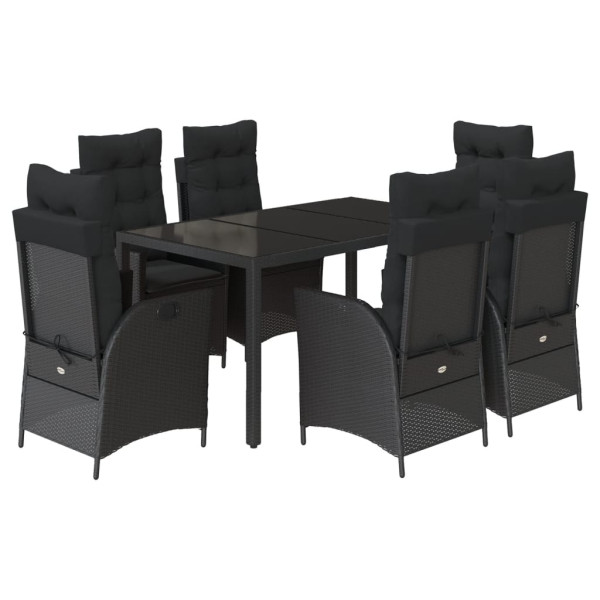 7 pcs conjunto de jantar p/ jardim c/ almofadões vime PE preto M 2