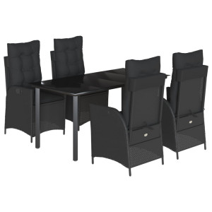 Set de muebles jardín 5 pzas con cojines ratán sintético negro H