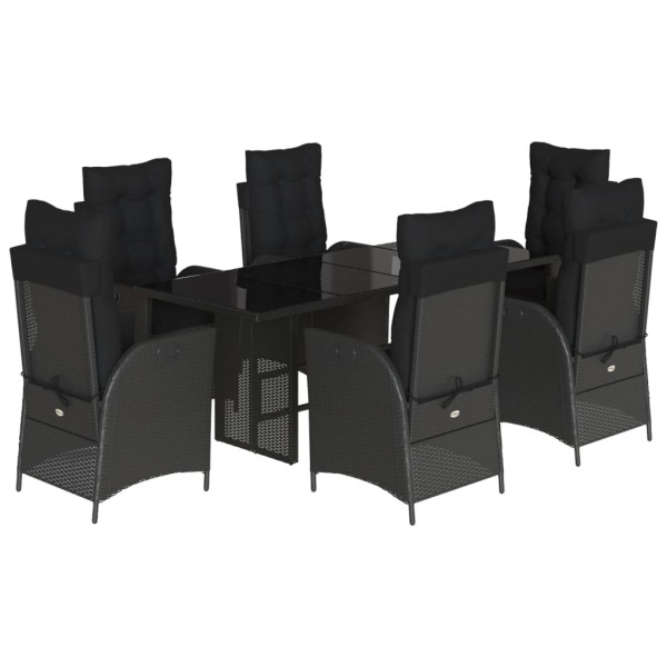 7 pcs conjunto de jantar p/ jardim c/ almofadões vime PE preto M 2