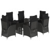 7 pcs conjunto de jantar p/ jardim c/ almofadões vime PE preto 2