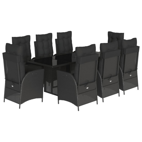9 pcs conjunto de jantar p/ jardim c/ almofadões vime PE preto M 2