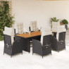 Set de comedor de jardín 7 pzas y cojines ratán sintético negro 1