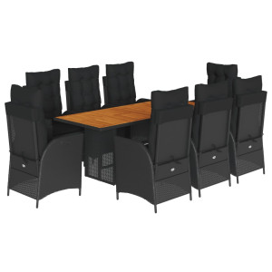 9 pcs conjunto de jantar p/ jardim c/ almofadões vime PE preto H