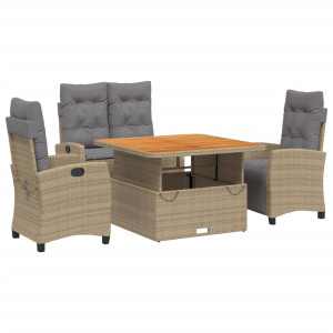 4 pcs conjunto de jantar p/ jardim c/ almofadões vime PE bege H