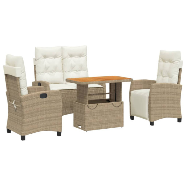Set de comedor jardín con cojines 4 pzas ratán sintético beige M 2