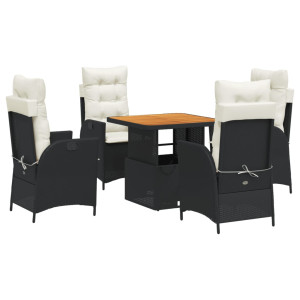 Set de muebles jardín 5 pzas con cojines ratán sintético negro H