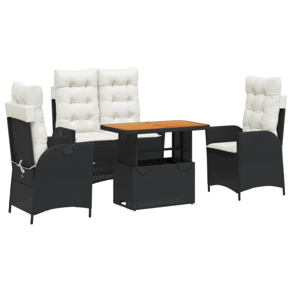 Juego comedor jardín 4 piezas con cojines ratán sintético negro M 2