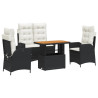 Juego comedor jardín 4 piezas con cojines ratán sintético negro 2