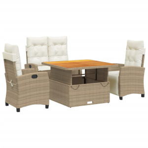 4 pcs conjunto de jantar p/ jardim c/ almofadões vime PE bege H