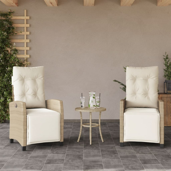 Sillones reclinables jardín con reposapiés 2 uds ratán PE beige D