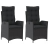 Cadeiras de jardim reclináveis c/ almofadões 2pcs vime PE preto 2