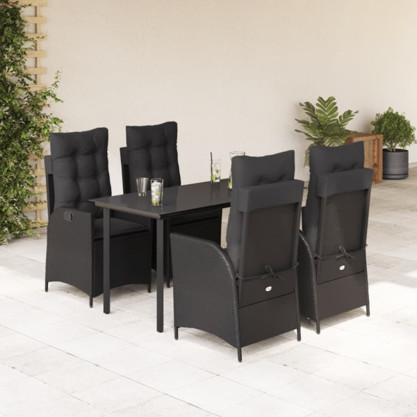Set de muebles jardín 5 pzas con cojines ratán sintético negro D