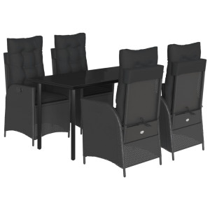 Set de muebles jardín 5 pzas con cojines ratán sintético negro H