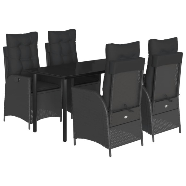 5 pcs conjunto de jantar p/ jardim c/ almofadões vime PE preto M 2