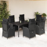 Set de comedor de jardín 7 pzas y cojines ratán sintético negro 1