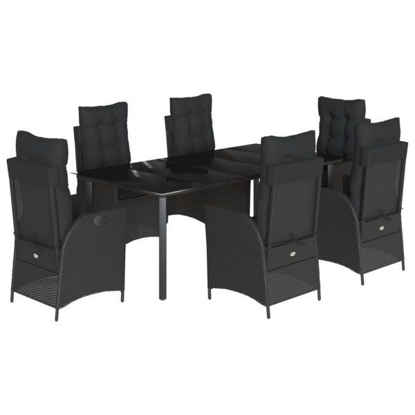 Set de comedor de jardín 7 pzas y cojines ratán sintético negro M 2