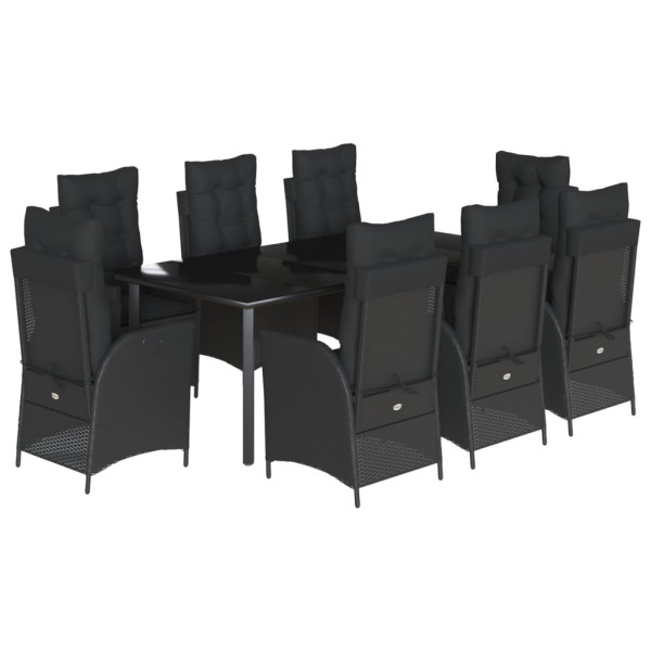 9 pcs conjunto de jantar p/ jardim c/ almofadões vime PE preto M 2