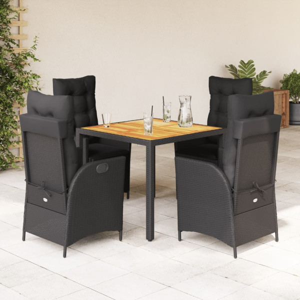 Set de muebles jardín 5 pzas con cojines ratán sintético negro D